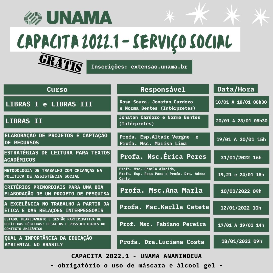 Confira A Programação Do Capacita 20221 Serviço Social Unama Ananindeua Blog Dos Cursos Da 7848